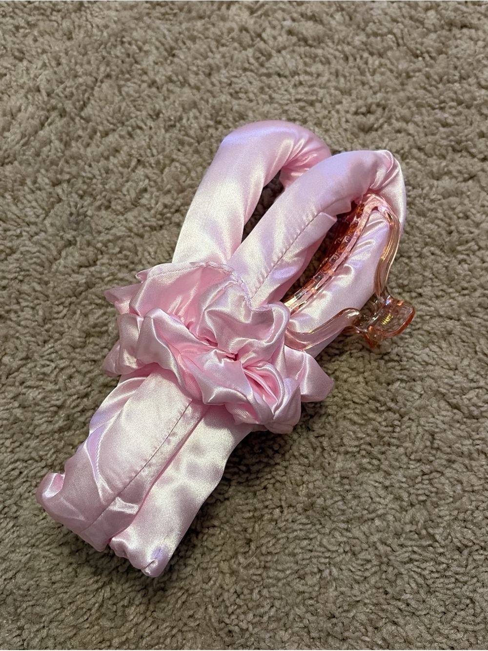 Pink Satin Hair Clips and Scrunchie Set